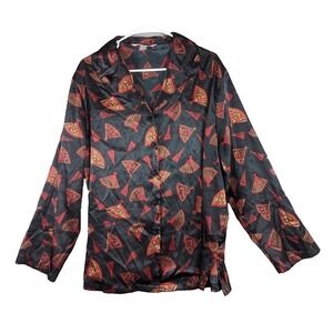 Cacique Women's Sleepwear Long Sleeve Top Loungewear Satin Black‎ Size 14/16